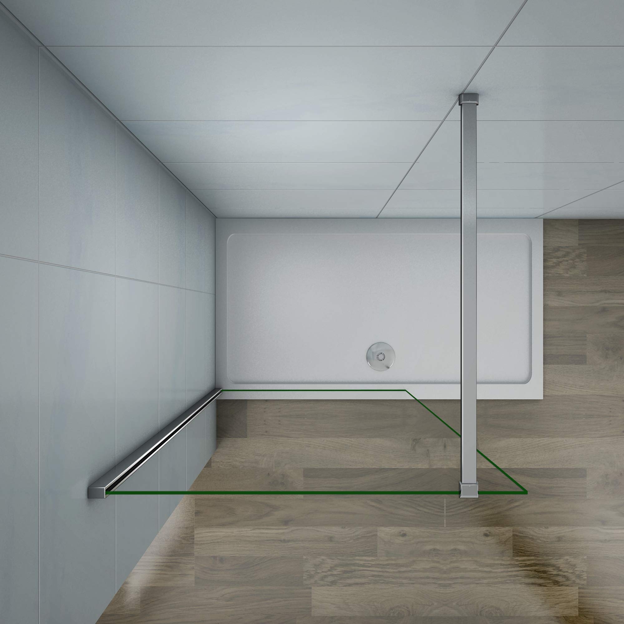 Box cabina doccia 76x195cm Walk In Parete Fissa Con Barra Stabilizzatrice Tagliabile 140cm Vetro Temperato Trasparente Anticalcare Easyclean