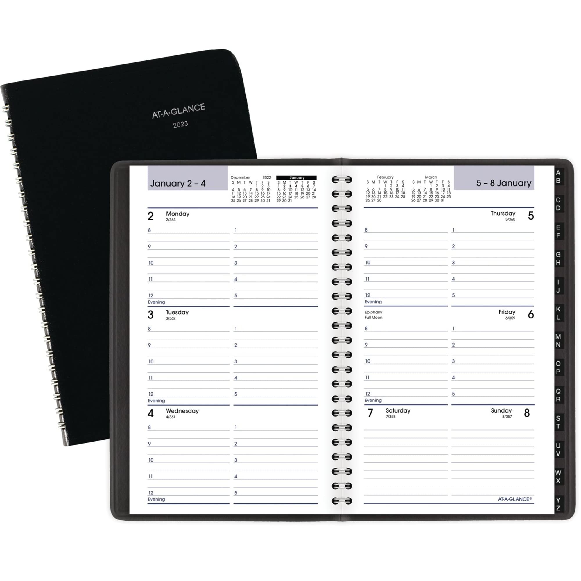 AT-A-GLANCE 2023 Weekly Planner, DayMinder, Hourly Appointment Book, 5-1/2" x 8-1/2", Small, Tabbed Telephone/Address Pages, Black (G21000) - Image 3
