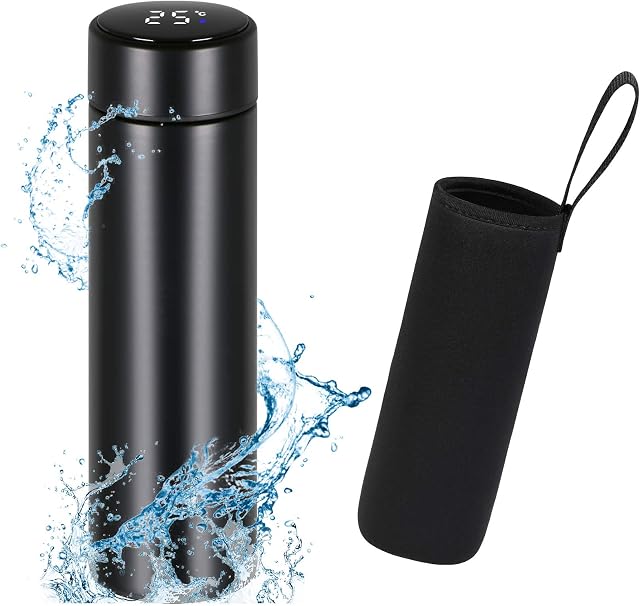 flintronic Travel Mugs, Insulated Water Bottle, 350ml LED Temperature Display Smart Water Cup, Stainless Steel Vacuum Drink Flasks, Hot&Cold Sport Drink Bottle for Cycling, Gym, Home, Office