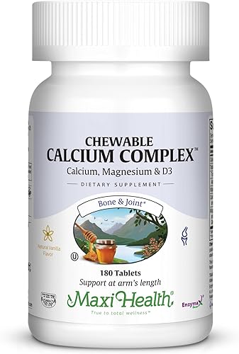 Complejo de calcio masticable, suplemento dietético diario de calcio de 1000 mg con vitamina D3 (1000 UI) y magnesio (400 mg) - Soporte para huesos,