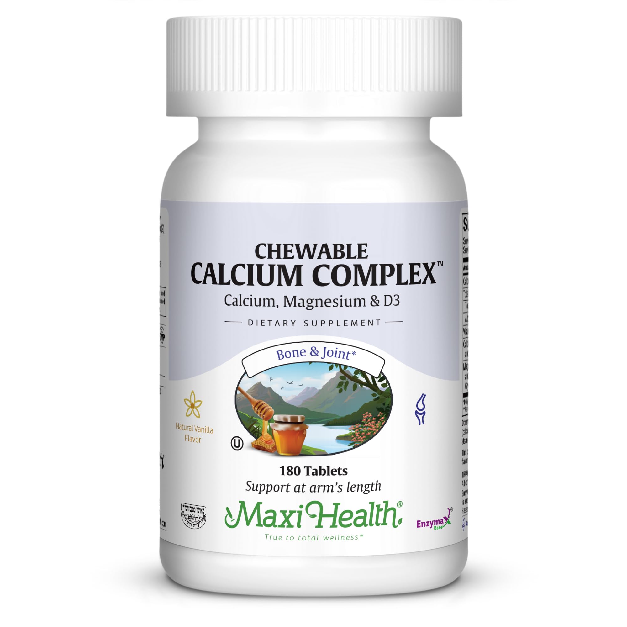 Maxi Health Chewable Calcium Complex – Vanilla Flavor Vitamin D3 and Magnesium Chewables to Help Support Bones – Kosher Magnesium and Calcium Supplement for Women and Men (180 Count)