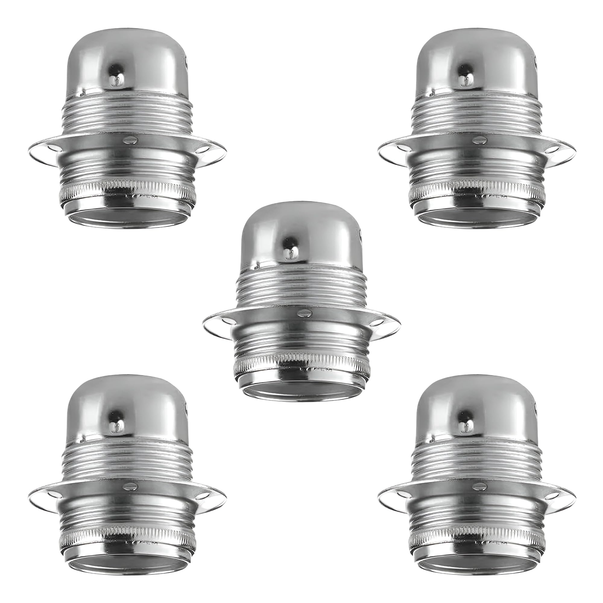 5 Pack Industrial Chrome E27 Lamp Holders, Metal Light Fittings with Threaded Base for Hanging Pendant and Ceiling Fixtures