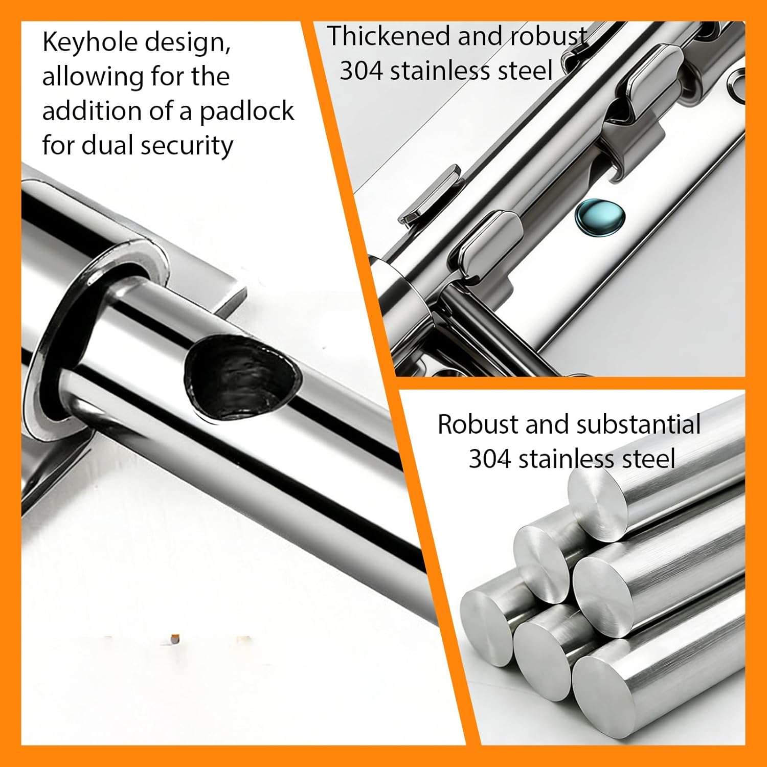 Kaxich 2 Pack Barrel Bolt Latch, 6.3" Heavy Duty 304 Stainless Steel Gate Latch for Inside Door, Outdoor Fence, Wooden Fence, Finished Shed Door Latch