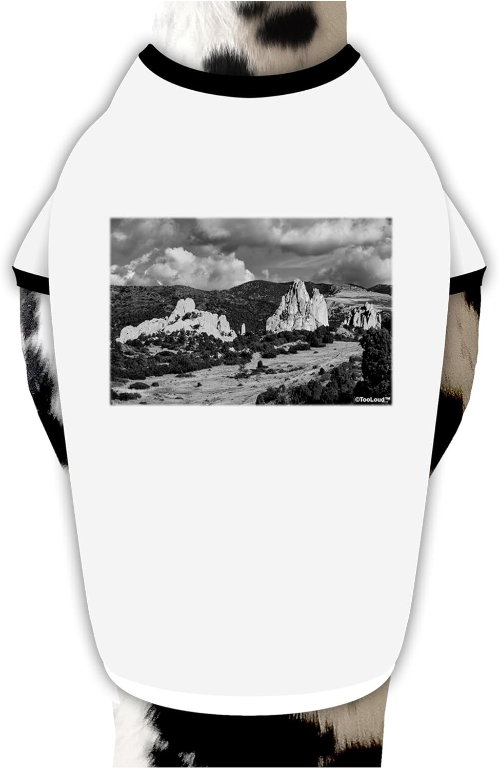 TOOLOUD CO Mountain Forest Scene Dog Shirt White with Black XL