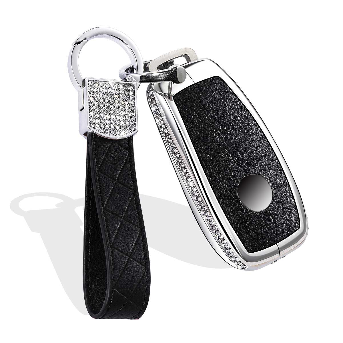 MUEKZRU Bling Crystal Leather Key Fob Sleeve Chain Compatible for Mercedes Benz