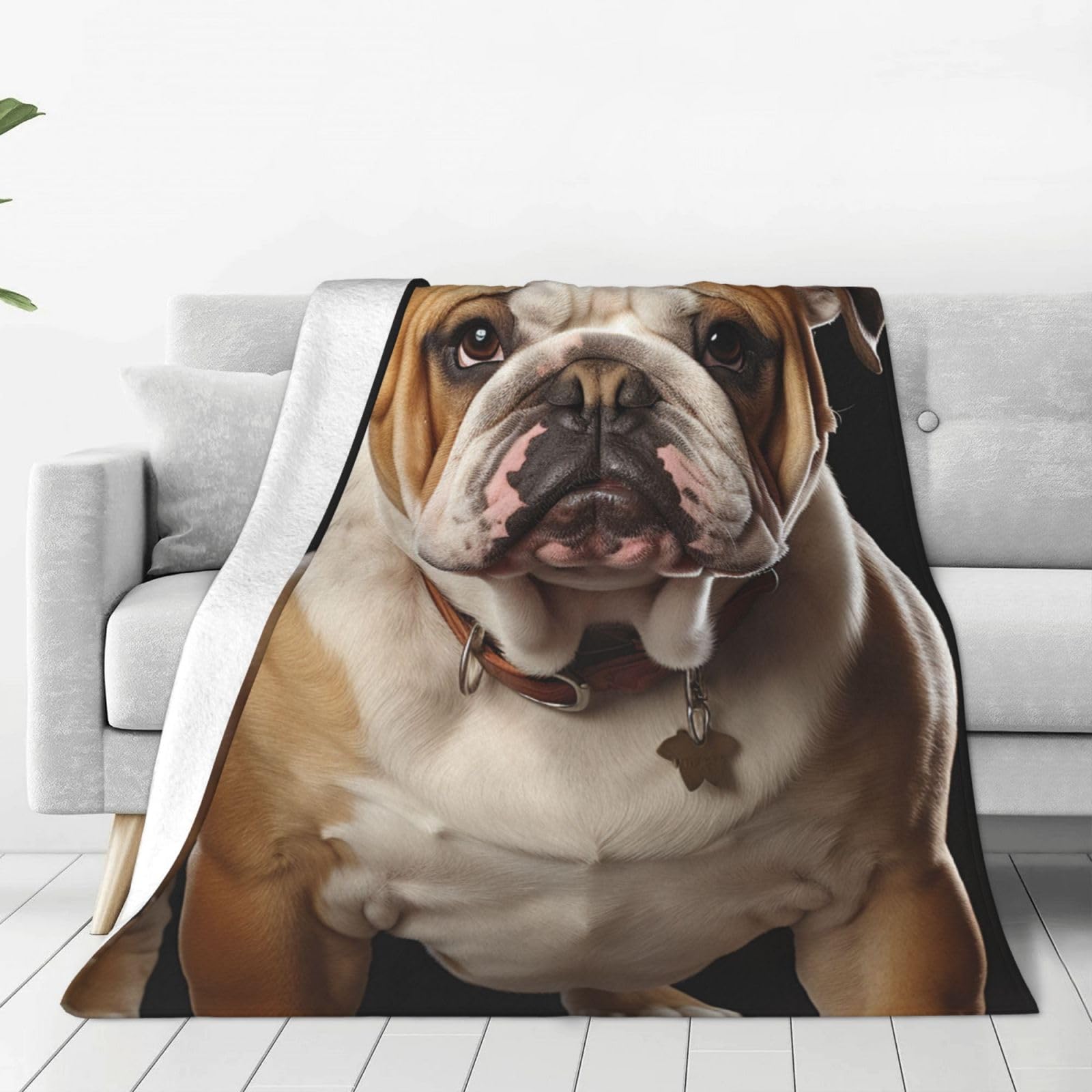 KLOPH English-Bulldog Throw Blanket 80"x60" Flannel Fluffy Warm Blanket for Couch, Reversible Plush Blankets for Bed, Comfy Fuzzy Blanket for Sofa, Plush Lightweight-Blankets for All Season