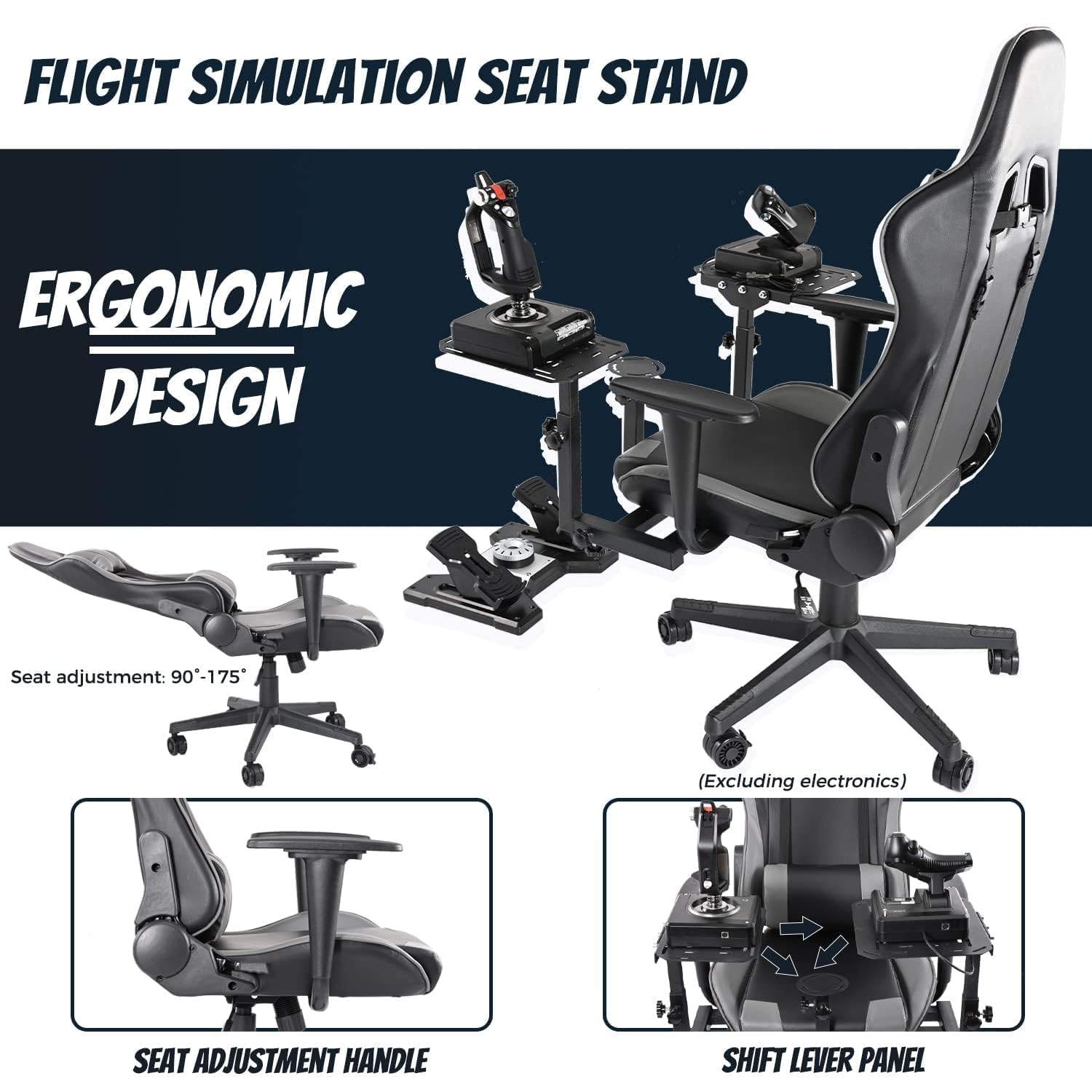 Dardoo Ergonomic Gaming Chair Joystick Hotas Mount for Thrustmaster A10C Warthog Logitech X56 X52 Alloy Steel