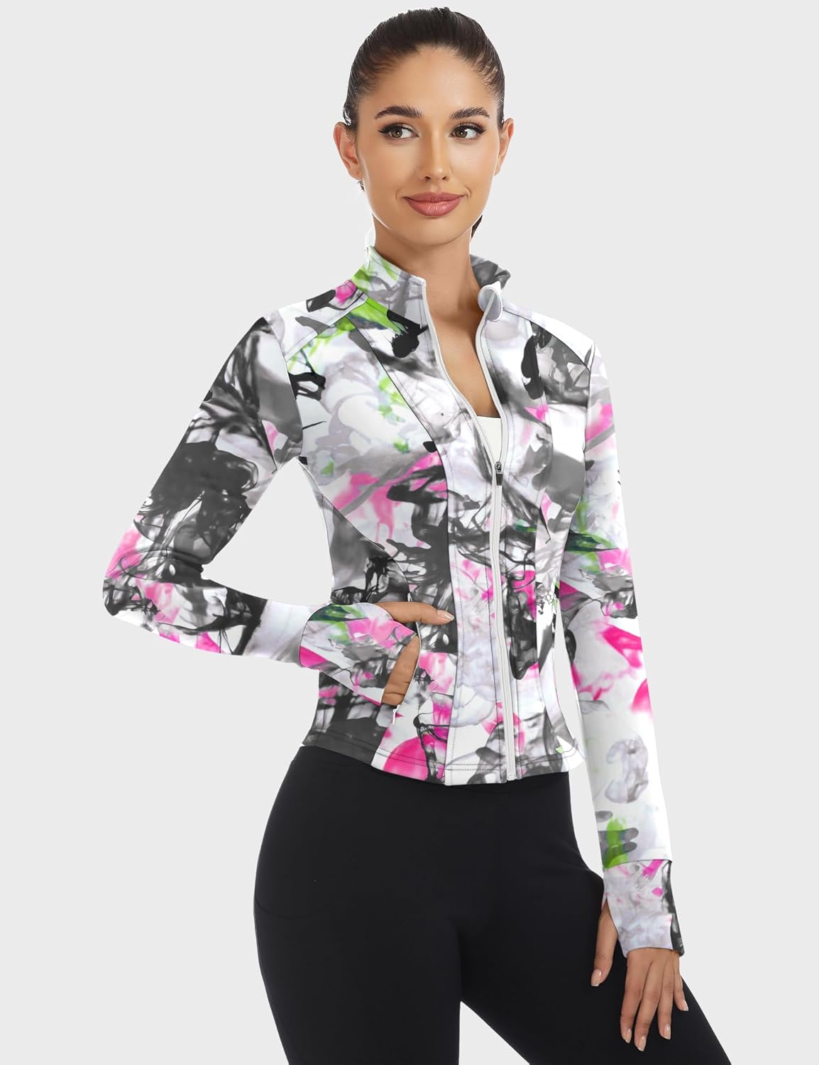 Loovoo Women's Workout Jacket Lightweight Zip Up Athletic Jackets Cropped Slim Fit Running Yoga Tops with Pockets - Image 2