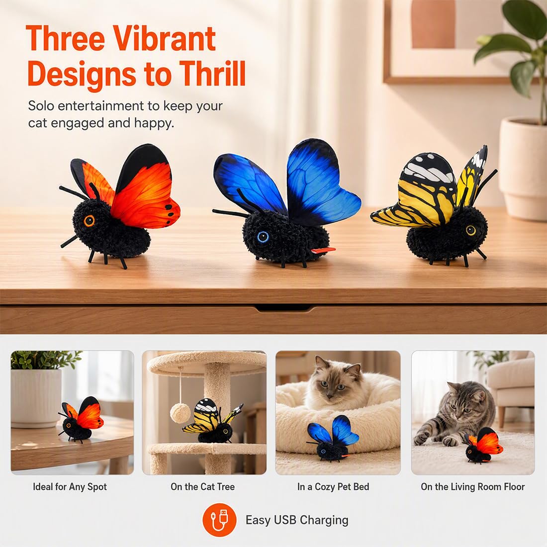 Juguete Interactivo de Mariposa para Gatos con Alas Batientes Realistas, Insecto Móvil para Gatos de Interior, Juego Automático para Ejercicio e Instinto de Caza (Blue,2PCS)