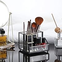 Vista 5 de Hipiwe Soporte de cristal para tarjetas de presentación, soporte de metal para lápices, para escritorio, transparente, tarjeta de presentación