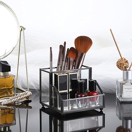 Miniatura 5 de Hipiwe Soporte de cristal para tarjetas de presentación, soporte de metal para lápices, para escritorio, transparente, tarjeta de presentación,