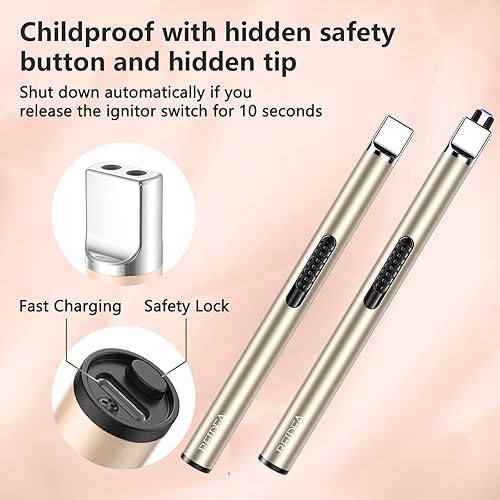 Miniatura 3 de REIDEA Encendedor de velas electrónico a prueba de viento sin llama encendedor recargable por USB con botón de seguridad para el hogar cocina