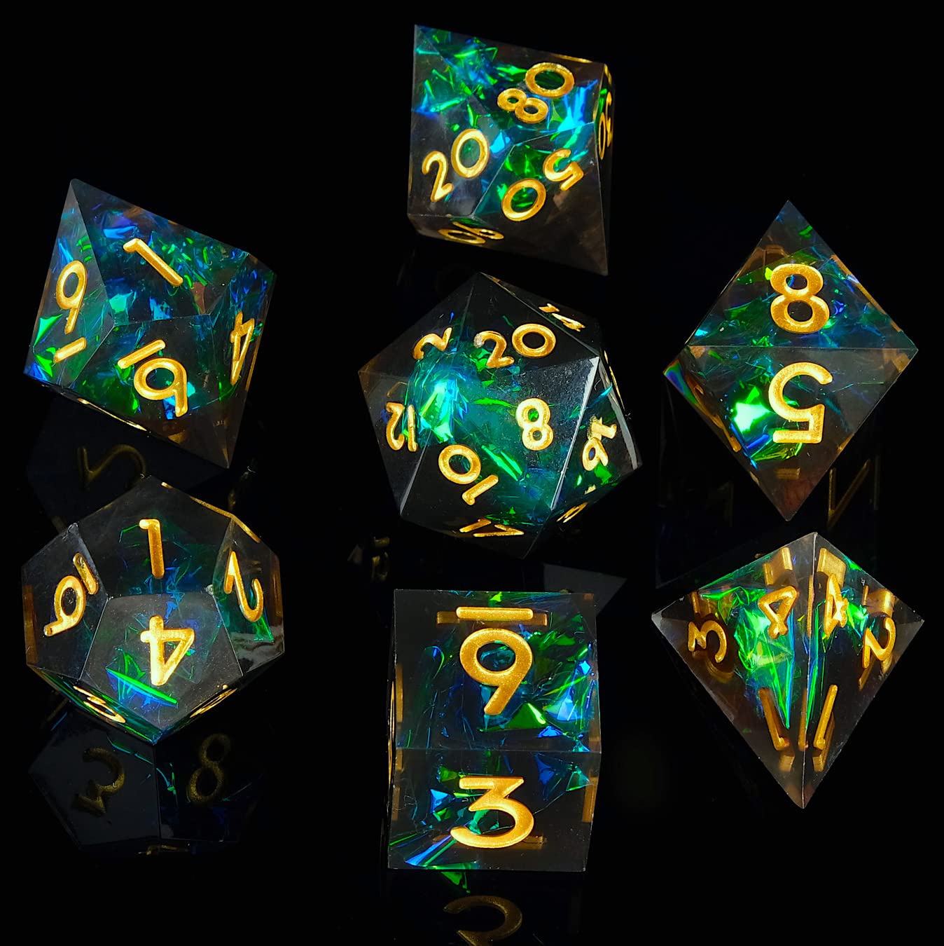 DND Set di dadi fatti a mano, 7 accessori, dadi affilati per giochi TTRPG di Dungeons and Dragons, multifacciale, in resina poliedrica, con bordo affilato, giochi di ruolo, Shadowrun Pathfinder MTG
