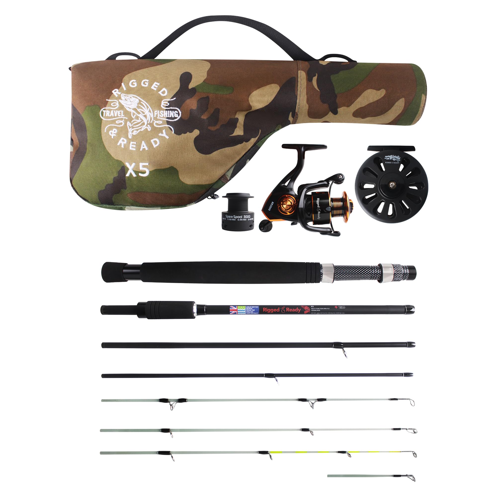 Rigged & Ready X Series™ Travel Fishing Rods. 6 Super Compact Combos and Rods, Multi-Functional, Spinning Poles. 5 to 25 Techniques from one Rod. Spin, Bass, Carp, Fly. Fresh & Saltwater Angling.