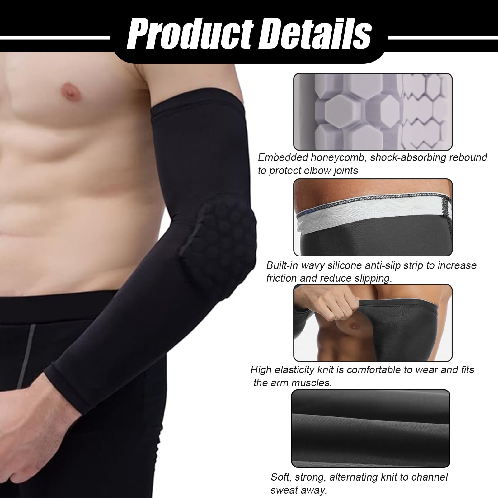 4er-Pack Arm Sleeve Set - Verdickte Armwärmer Ellenbogenschoner, atmungsaktive und elastische Armhülsen mit verbessertem Ellbogenschutz