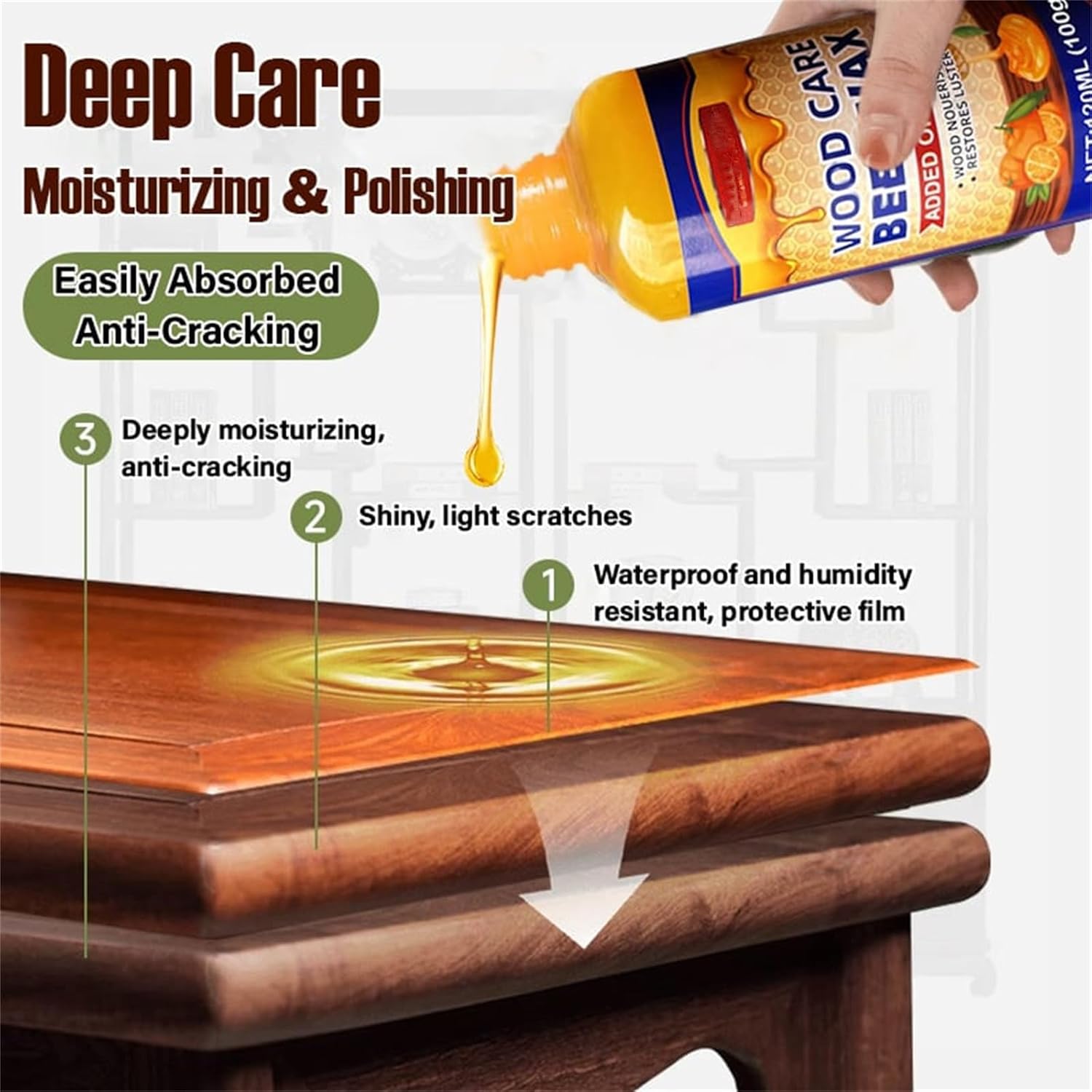 Natural Beeswax Orange Oil Wood Conditioner, Wood Polish Care Beeswax, Bees Wax Spray Furniture Polish, Natural Orange Oil Conditioner Spray for Floors (3) - Image 3