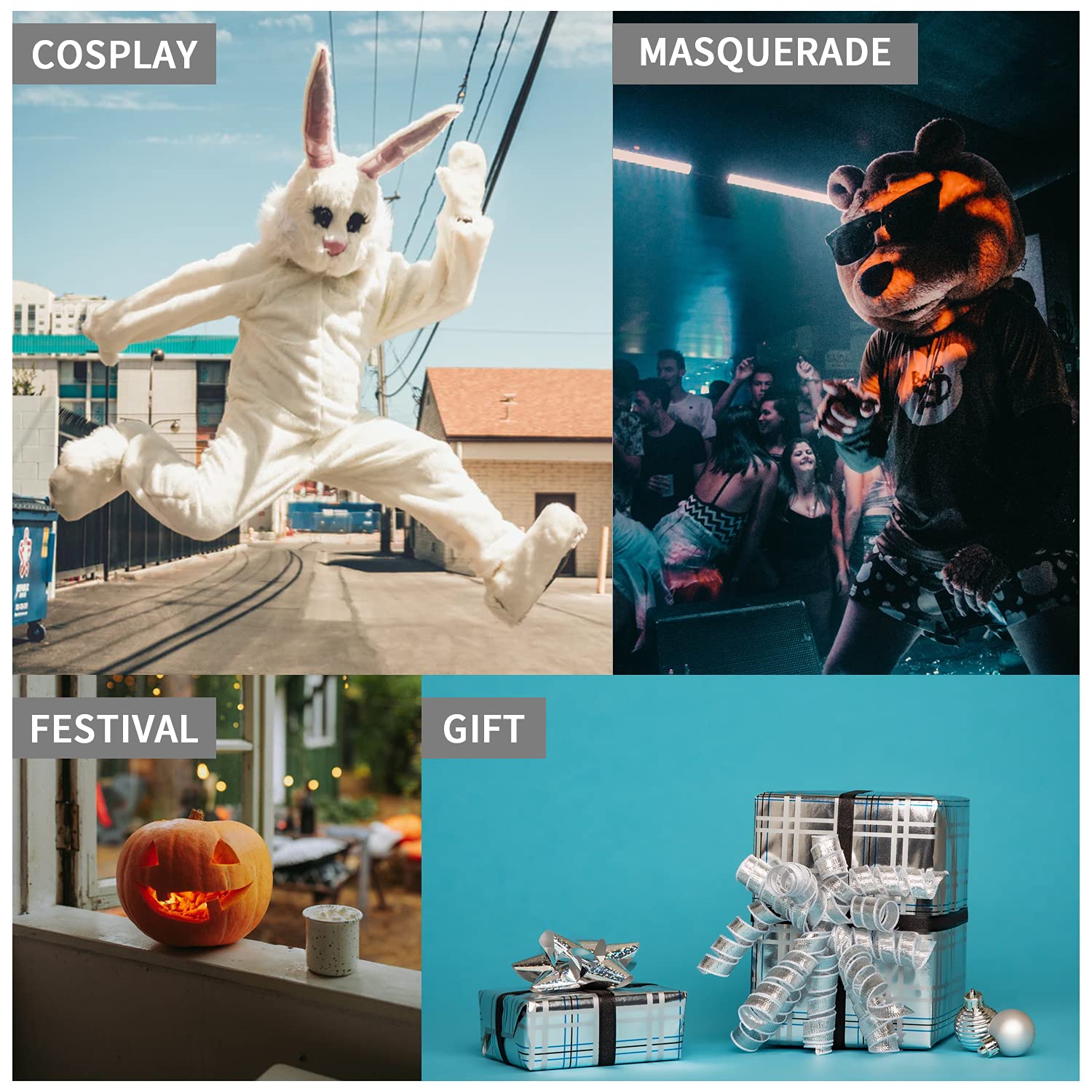 PartyHop Maska z Owcą, Zwierzę, Lateksowa Maska na Całą Głowę, Realistyczne Maski Kozy, Urocza, Fantazyjna Kostium, na Halloween, Karnawał, Przyjęcie Urodzinowe (Biała)