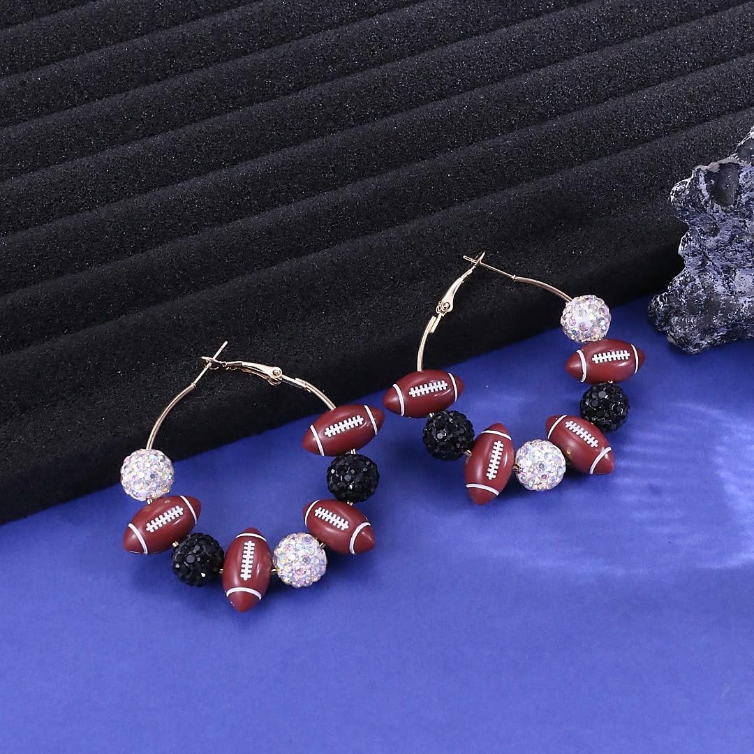 Football Earrings for Women Game Day Earrings Rugby Rhinestone Hoop Earring Football Earring Mom Sport Lover Jewelry Football GameDay Accessories for Women - Image 6