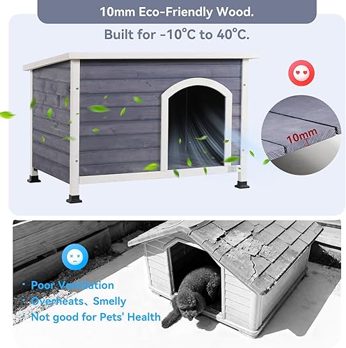 Miniatura 2 de A4Pet - Casa pequeña para perros al aire libre, casa de madera para perros con techo impermeable y almohadilla para patas elevadas para perros