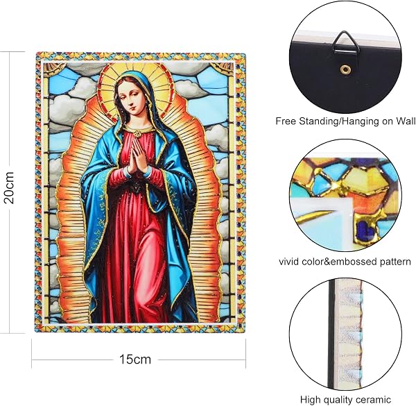 Céramique Notre Dame de Guadalupe Table Décor Vierge Marie Art Mural Pendant Plaque Statue d'icône catholique pour la Maison Décor d'autel 20,5 * 15,5 * 1,5 centimètre - 2