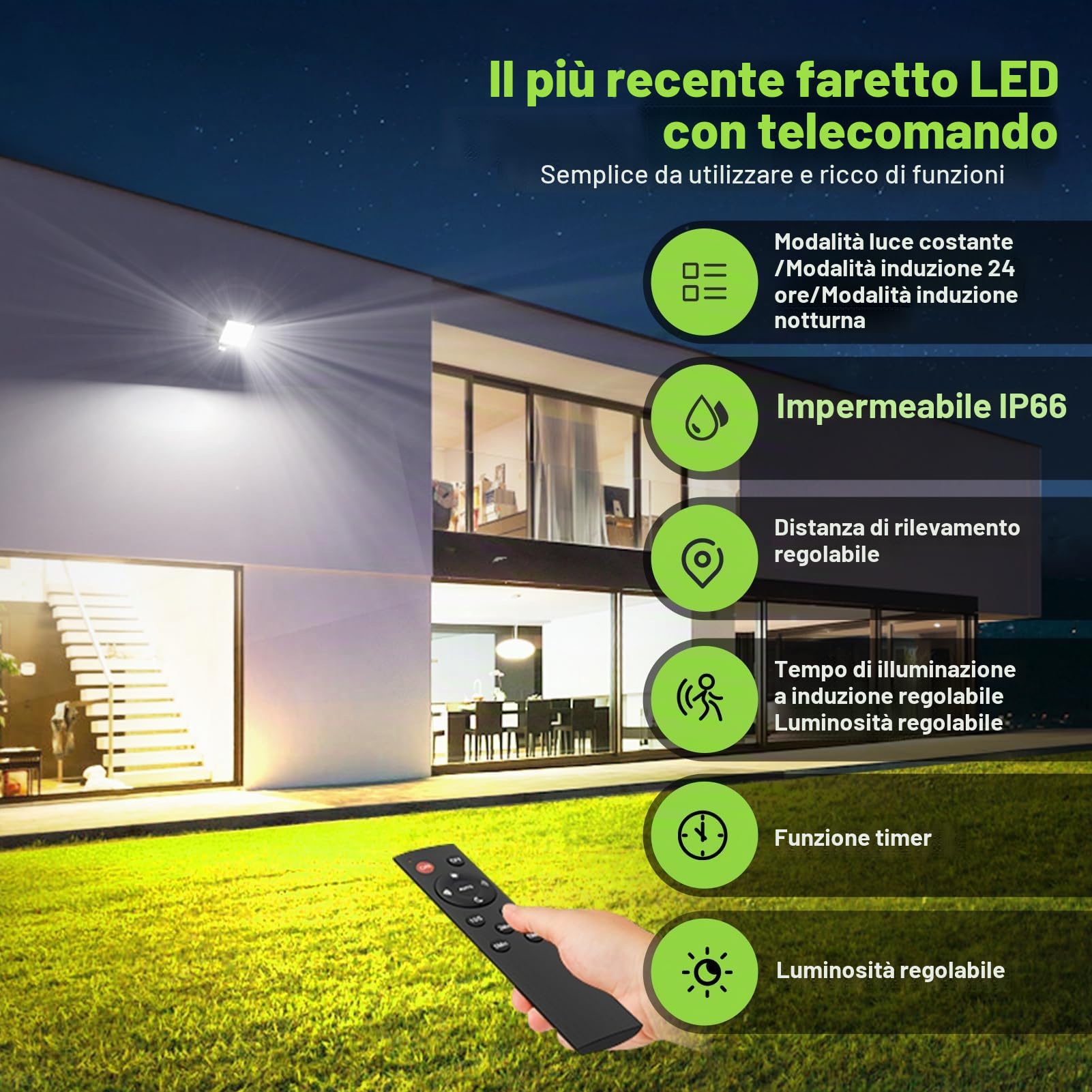 Faretto LED da Esterno con Sensore di Eovimento - 200W 20000LM Faretto LED da Esterno, 6500K Bianca Fredda Faro LED Esterno IP66 Impermeabile Faretto con Sensore di Movimento per Patio Garage 2 Pezzi