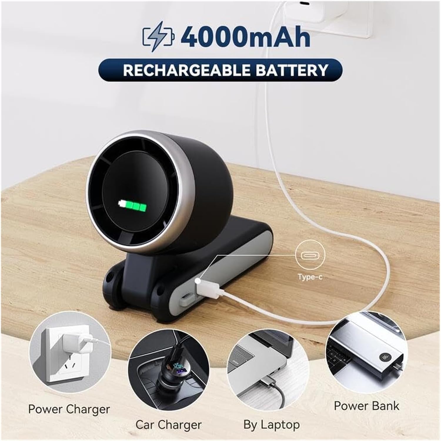 Portable Handheld Turbo Fan - 5 Gear Wind 4000mAh Battery, Up to 10H Use 3-IN-1 with Air Turbo Tech for Outdoor Travel Working (White)​(White)