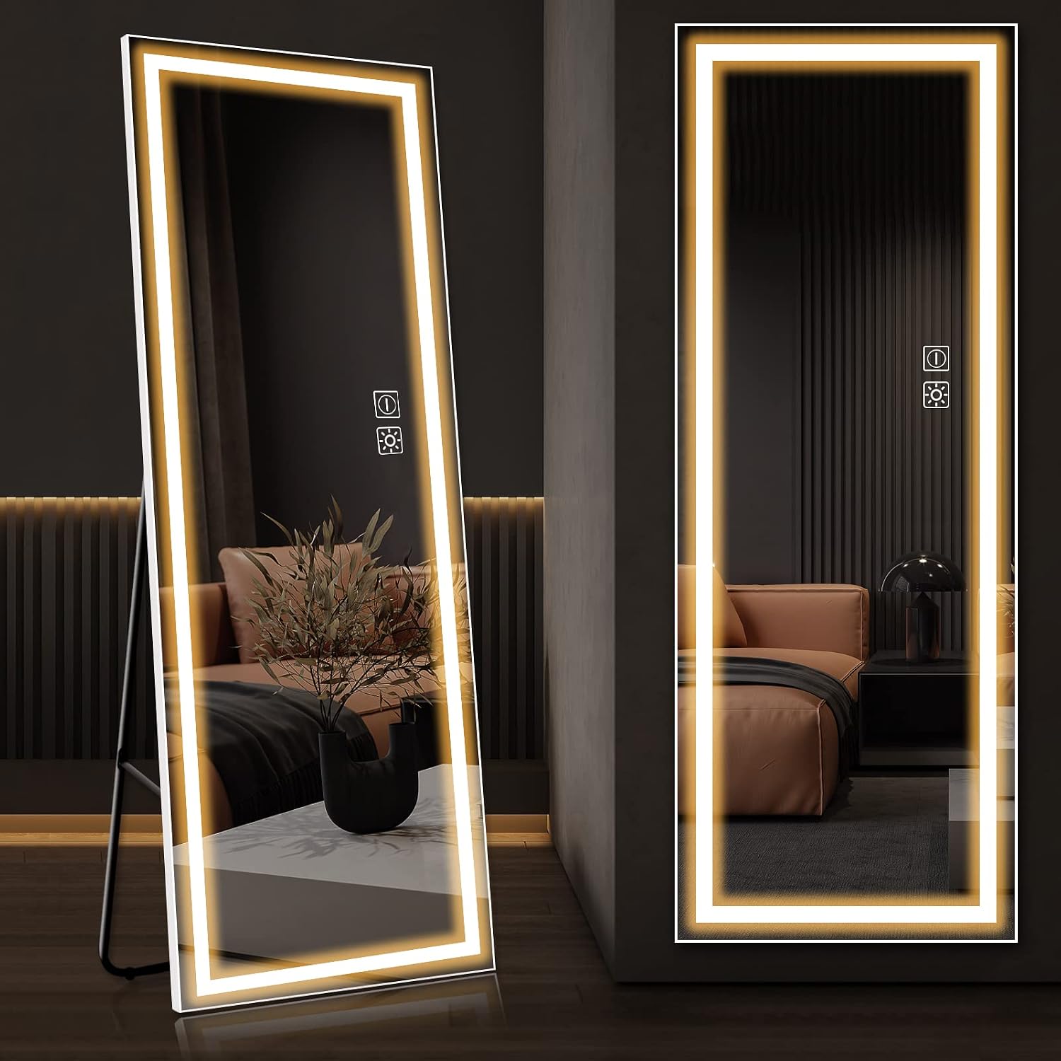 Dutsekk 65"x22" Full Length Mirror with Lights Standing, Full Body Mirror with Lights for Bedroom, Dimmable LED Floor Mirror Wall Mounted Color Temperature Adjustable for Makeup Dressing Living Room