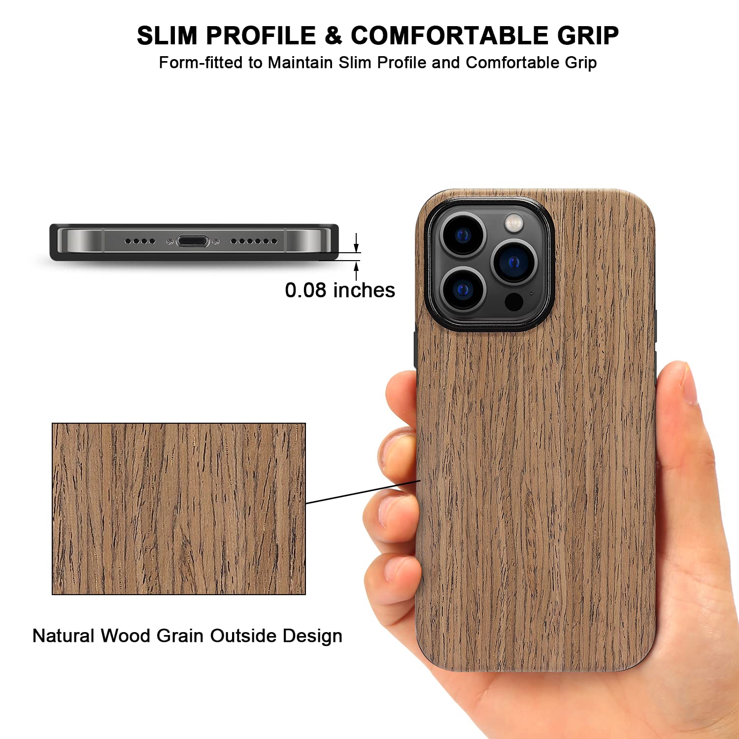 TENDLIN Funda Magnética Compatible Con IPhone 14, Funda De Grano De Madera Con Textura De Fibra De Carbono Funda Hibrida Delgada De Cuero