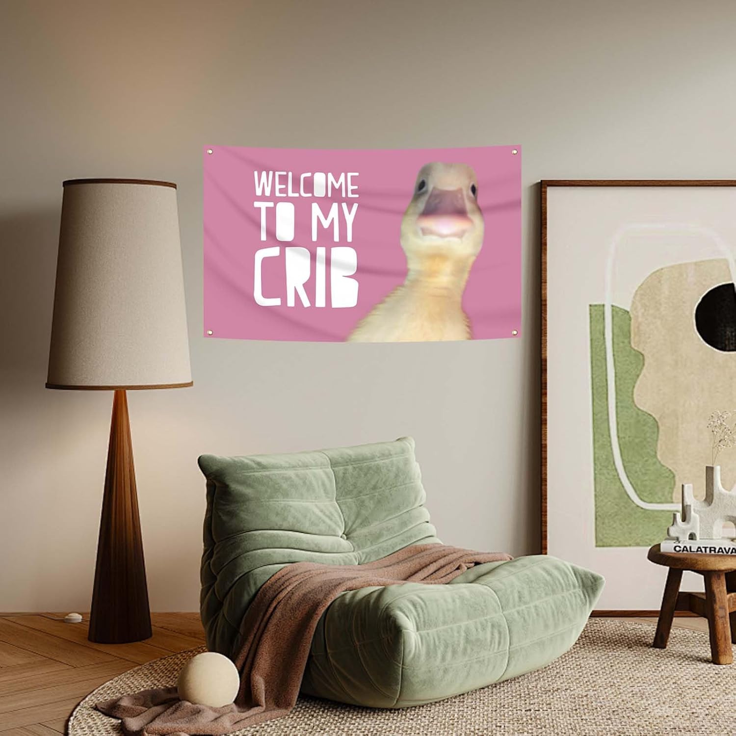 Welcome to My Crib Flag Hip Hop Sunglasses Dizzy Duck Funny Banner For Room Durable Man Cave Wall With Brass Grommets For College Dorm Room Decor (D12) - Image 5