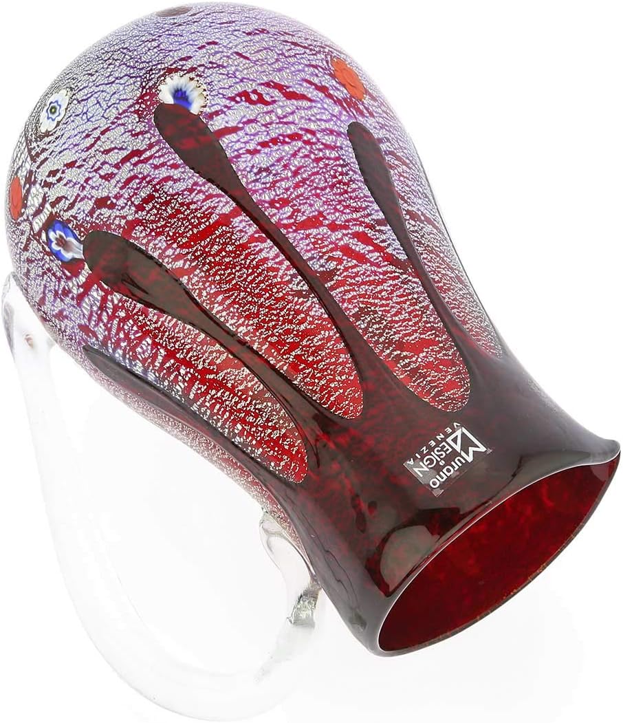 Glass Of Venice Murano Glass Carafe - Silver Lava Red