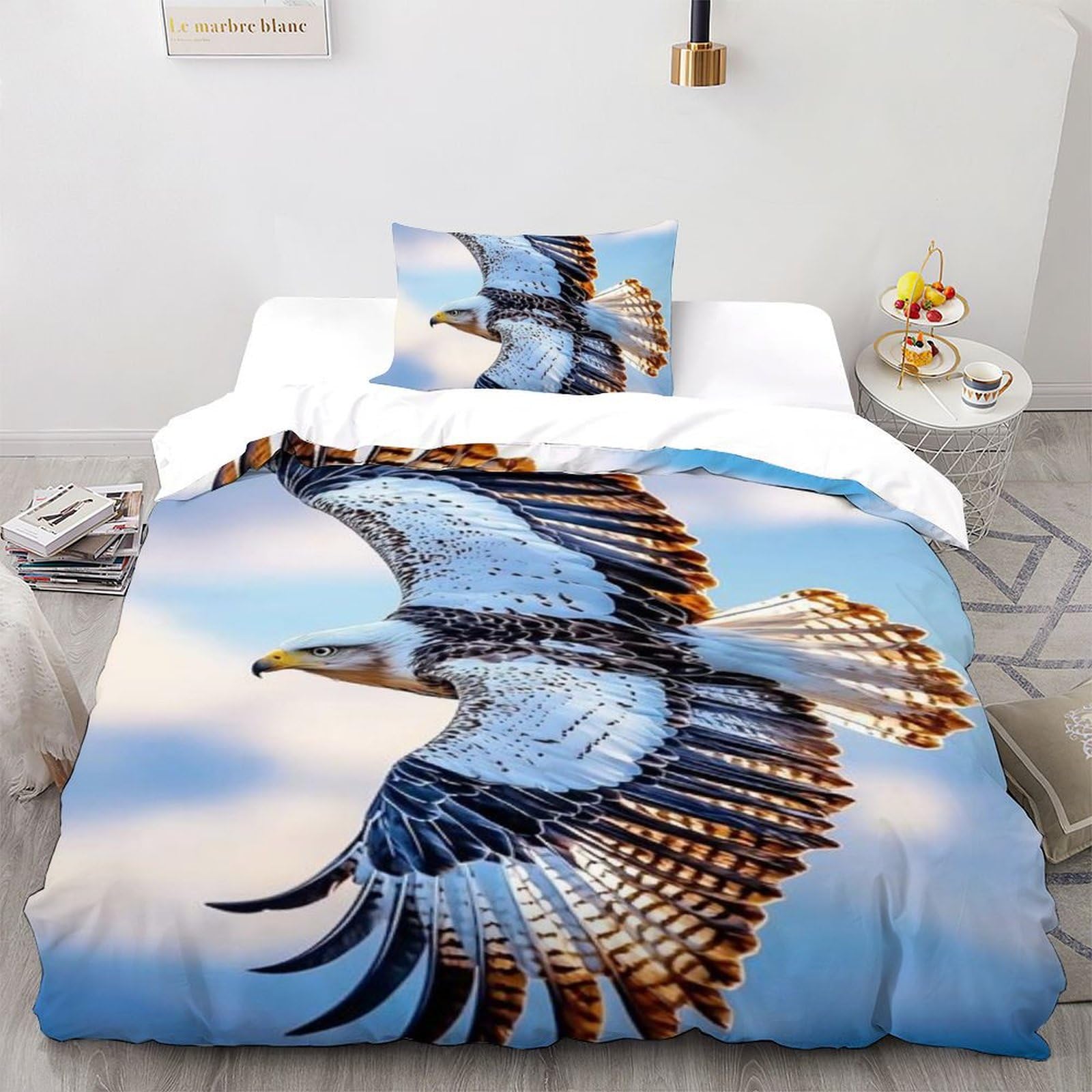 Housse de couette aigle 3D pour chambre d'enfant avec taies d'oreiller