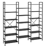 SUPERJARE Triple 6 Tier Bookshelf, Bookcase with 17 Open Display Shelves, Wide Book Shelf Book Case for Home & Office, Black