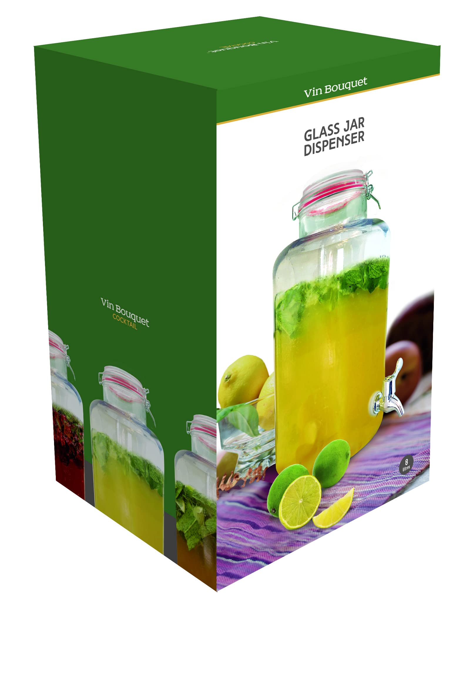 NERTHUS FIH 099 - Dispensador 8 litros, dispensador de bebidas de vidrio con grifo, Cristal, 30.26 cm