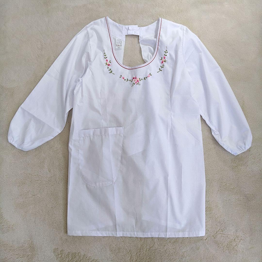 Amazon.co.jp: レトロ 割烹着 ビンテージ 当時物 花柄刺繍 エプロン 白