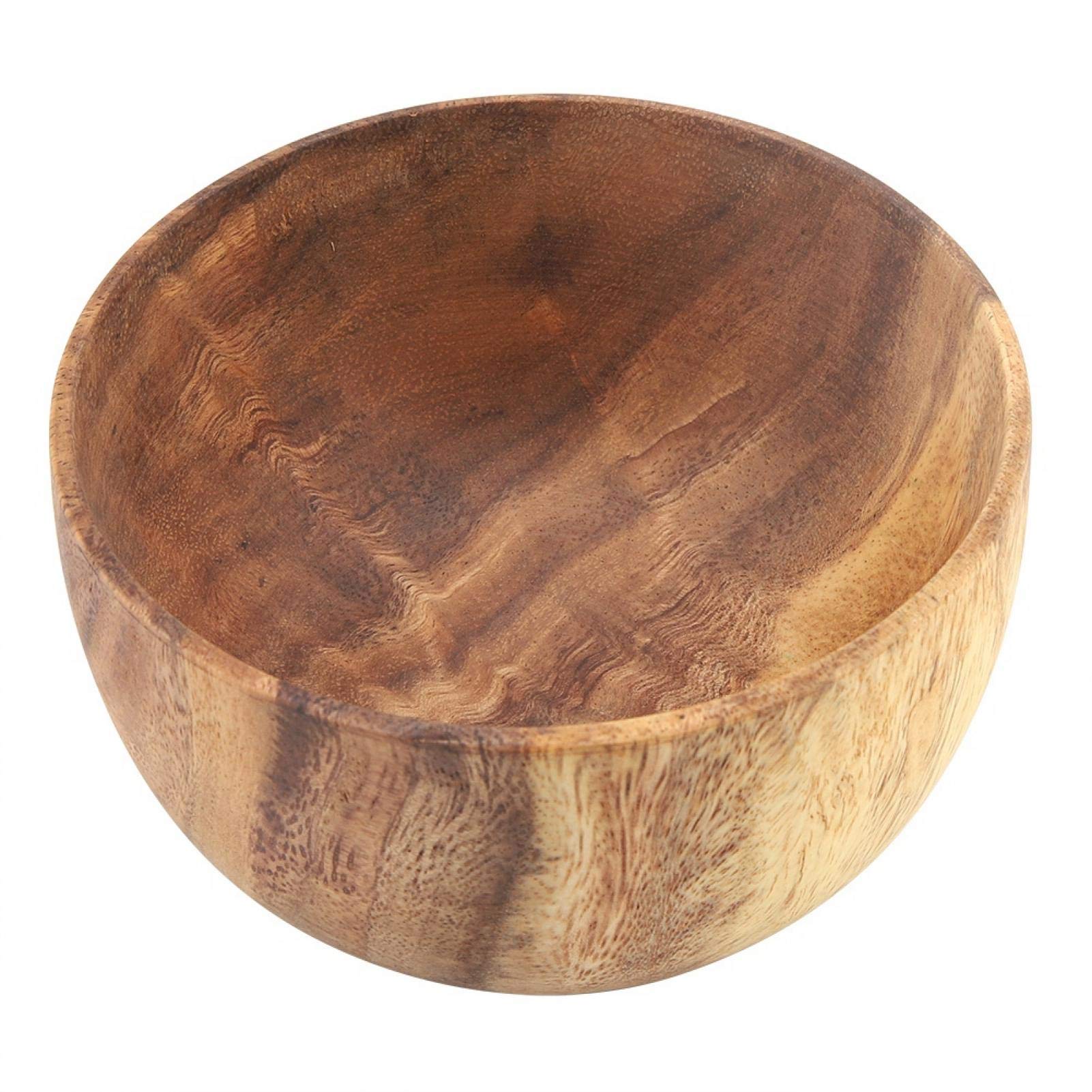 Bol, Bol en Bois D'Acacia Massif, Bol Rond en Bois Naturel Sculpté À La Main, Ustensiles De Cuisine pour Salade, Soupe, Trempettes Aux Fruits, Sauce, Noix, Apéritifs, DesBrown-13 * 7cm