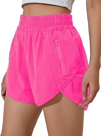 BMJL Women's Running Shorts Elastic High Waisted Shorts Pocket Sporty Workout Shorts Quick Dry Athletic Shorts Pants