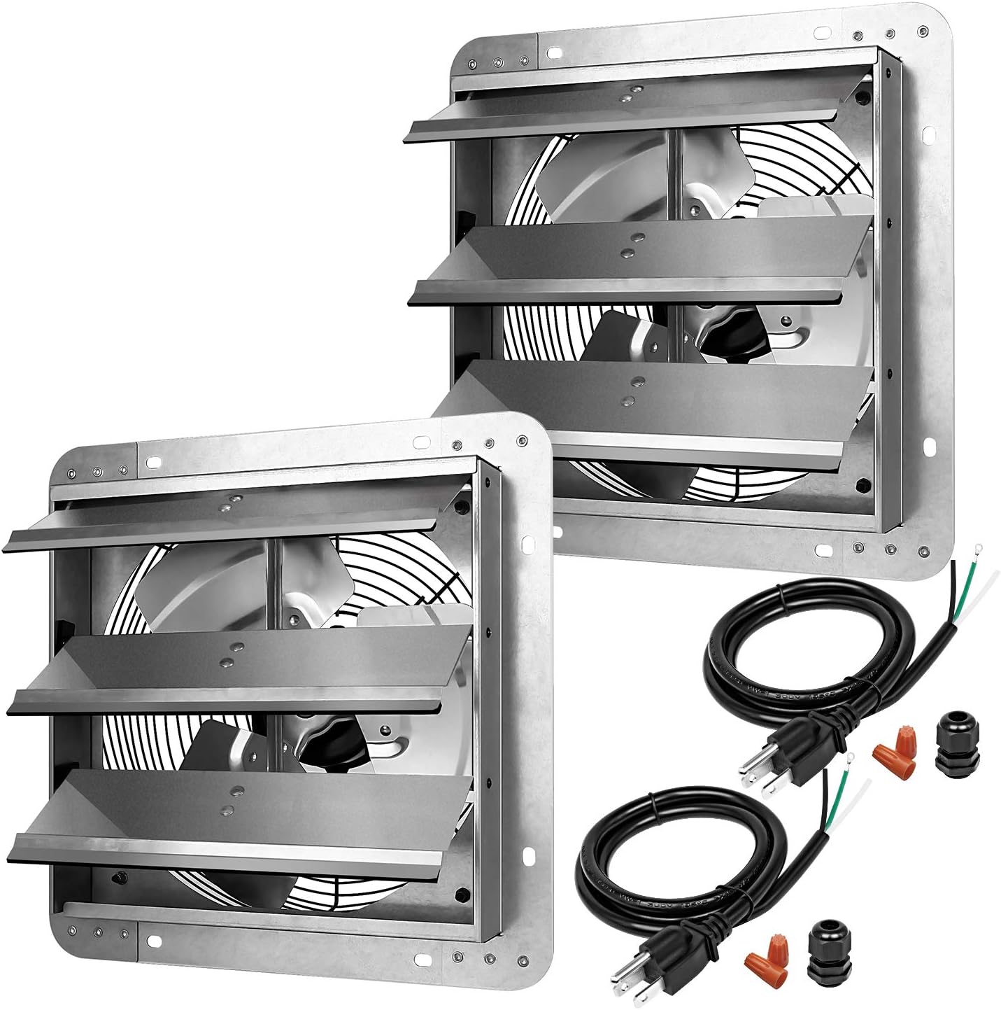 iPower 12 Inch Shutter Exhaust Fan Aluminum High Speed 1620RPM, 1800CFM, 2-PACK, Silver