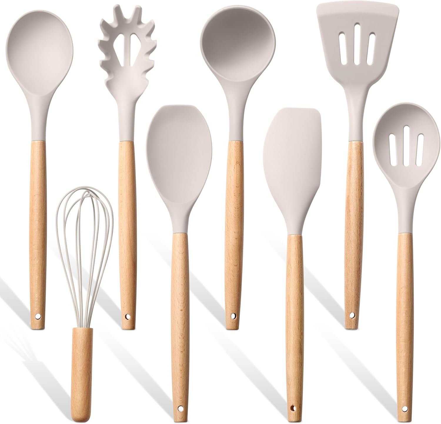Herogo 8 Pcs Kitchen Cooking Utensils Set, Heat Resistant Non-Stick Silicone Cooking Kitchen Utensils Set with Wooden Handle, Food-Grade Silicone Spatula Spoon Turner Server Whisk Ladle (Khaki) Herogo 8 Pcs Kitchen Cooking Utensils Set, Heat Resistant Non-Stick Silicone Cooking Kitchen Utensils Set with Wooden Handle, Food-Grade Silicone Spatula Spoon Turner Server Whisk Ladle (Khaki)