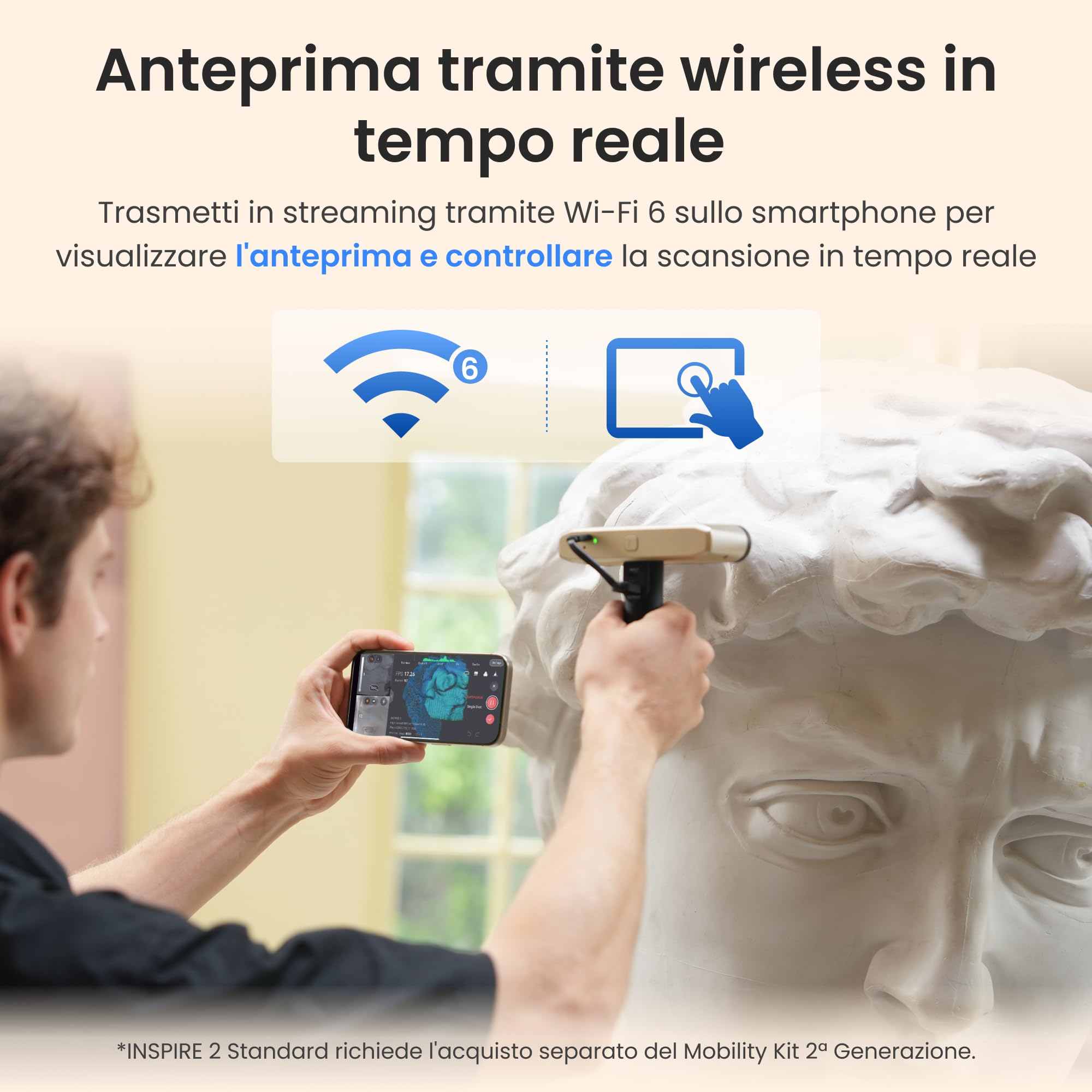 Revopoint INSPIRE 2 Scanner 3D per stampa 3D, Precisione da 0,03 mm, Laser Multilinea e Luce Strutturata, Scansione Wireless per Esterni, Scansioni a Colori, per iOS/Android/macOS/Win10/11, Standard