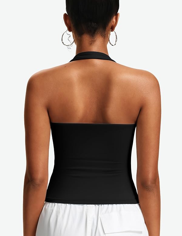 Avidlove Halter Tops for Women Ruched Going Out Tops Double Layer Summer Top Slimming Fit Camisole Crop Top Black XS by Avidlove - Image 2