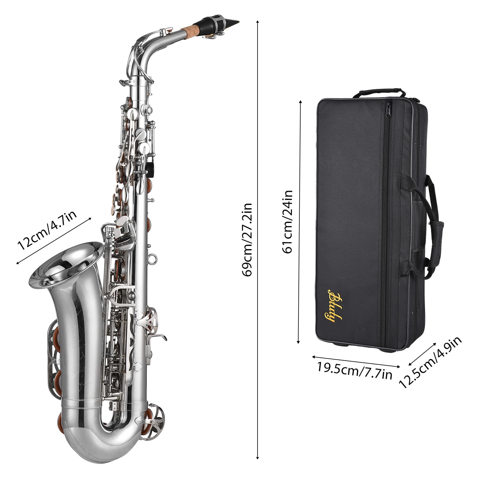 Btuty Eb Sassofono Alto Ottone E Flat Sax 802 Tipo Chiave Strumento a Vento in Legno Zeppe chiavi sax Sax Key Props per Alto con Barra di Pulizia Guanti in Tessuto Cinghia Imbottita