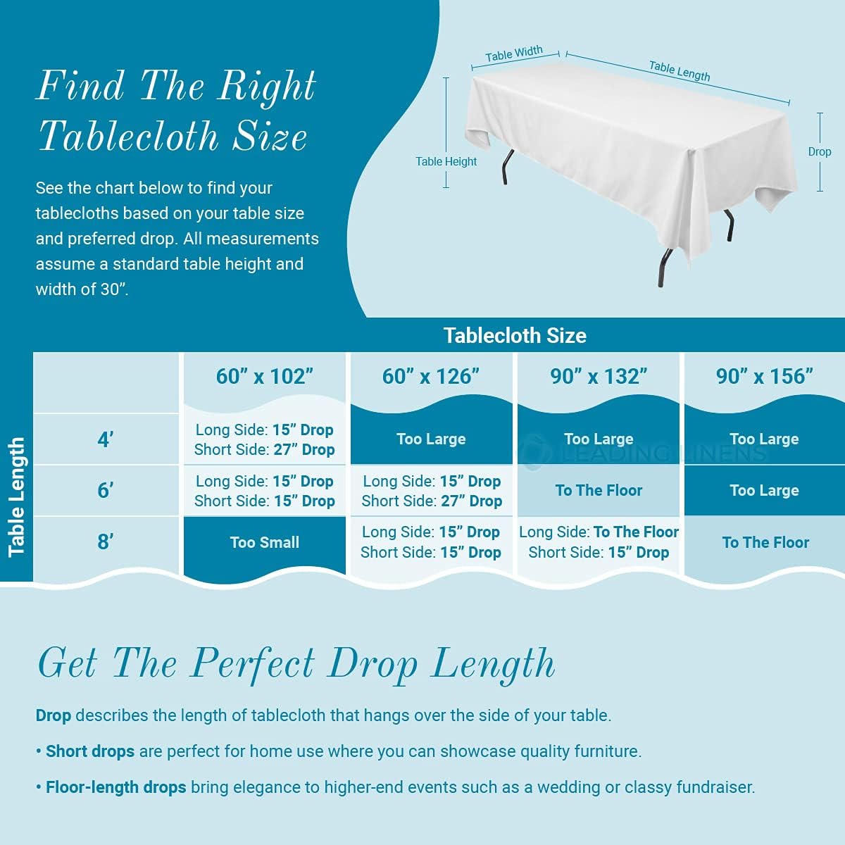 Leading Linens 10-pcs 60" x 102" Inch Rectangular Polyester Cloth Fabric Linen Tablecloth - Wedding Reception Restaurant Banquet Party - Machine Washable - Choice of Color - Black