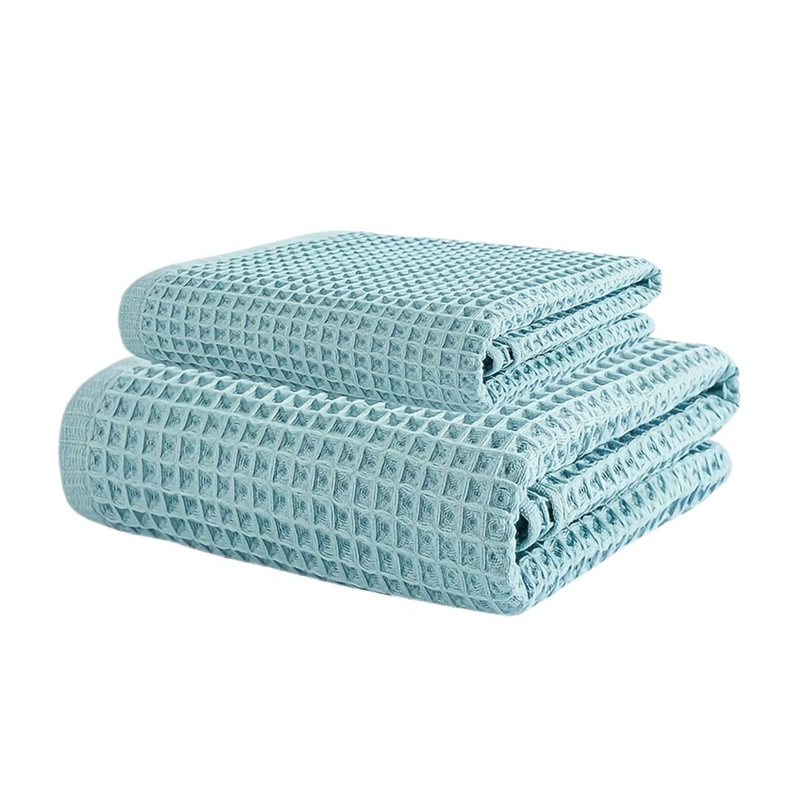 Serviette de bain gaufrée séchage rapide coton bleu 70x140 cm grand drap absorbant