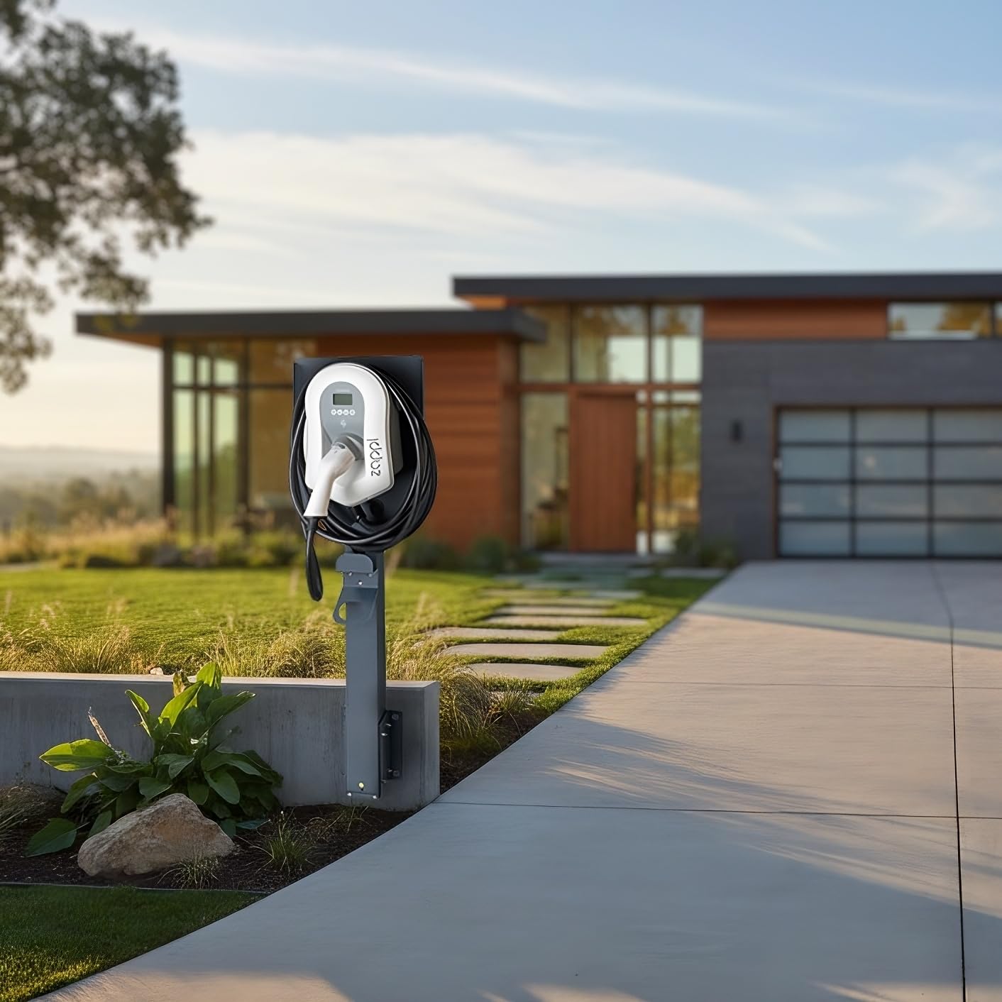 Supporto universale per wallbox in alluminio con fissaggio laterale per muro di sostegno. Colonna per wallbox per veicoli elettrici (colonnina di ricarica)
