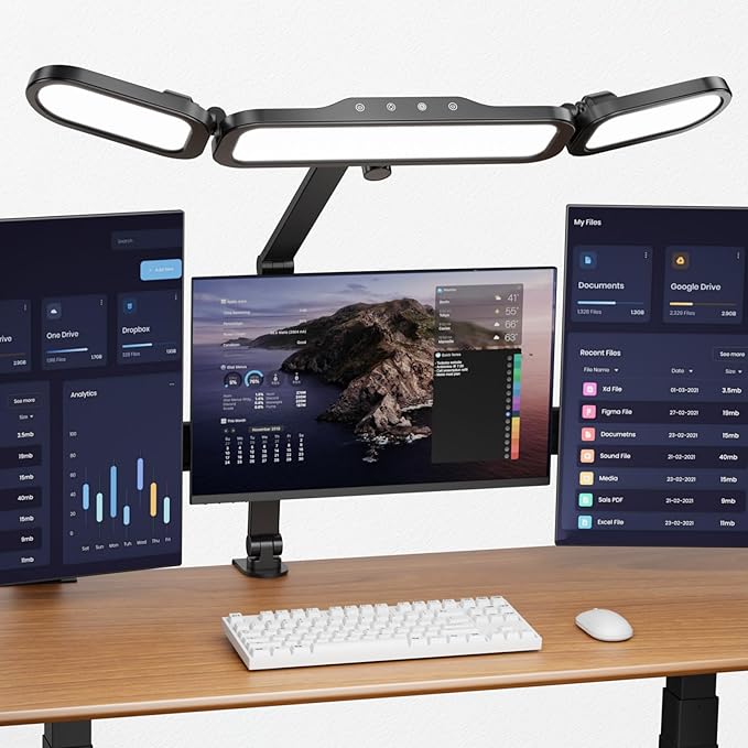 NUERPO LED Desk Lamp with Clamp,Adjustable Swing Arm Desks Lamps for Home Office,Dimmable Tempering Eye Care Desk Light Bright Modern Led Table Lamp for Nail Tech Archite (3 Section Swing Arm)