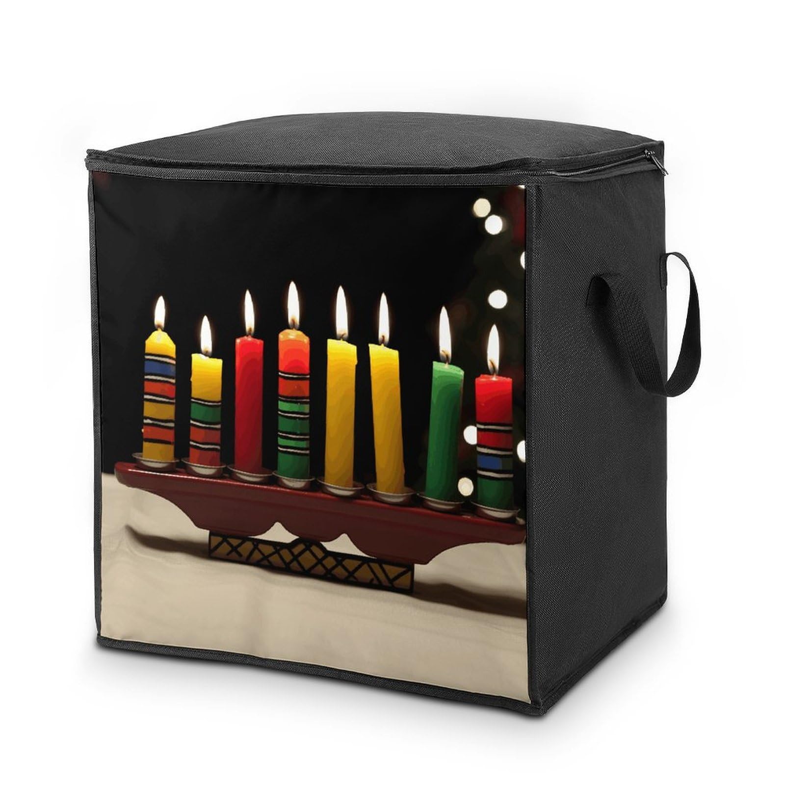Kwanzaa Candles Storage Bag with Zippers And Handle Extra Large Bedding Comforter Storage Bag Foldable Blanket Storage Bags Fabric Moving Bags for Closet Organizer (70L)