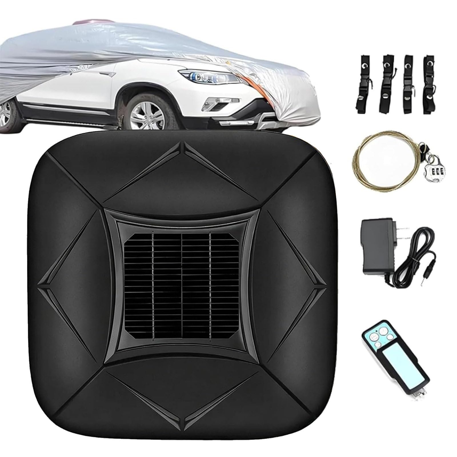 AETEREOS Smart Car Cover with Solar Charging, Remote Control Automatic Full Exterior Covers, Anti-Theft Alarm, Multiple Sizes, Fit for Sedan, MPV, SUV Black-3L