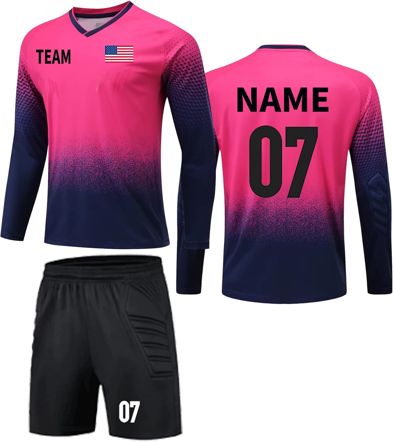 Custom Soccer Jersey Padded Football Shirt for Adult/Kids Long Sleeve Shirt Mens Goalkeeper Jersey Keeper Uniform Kit