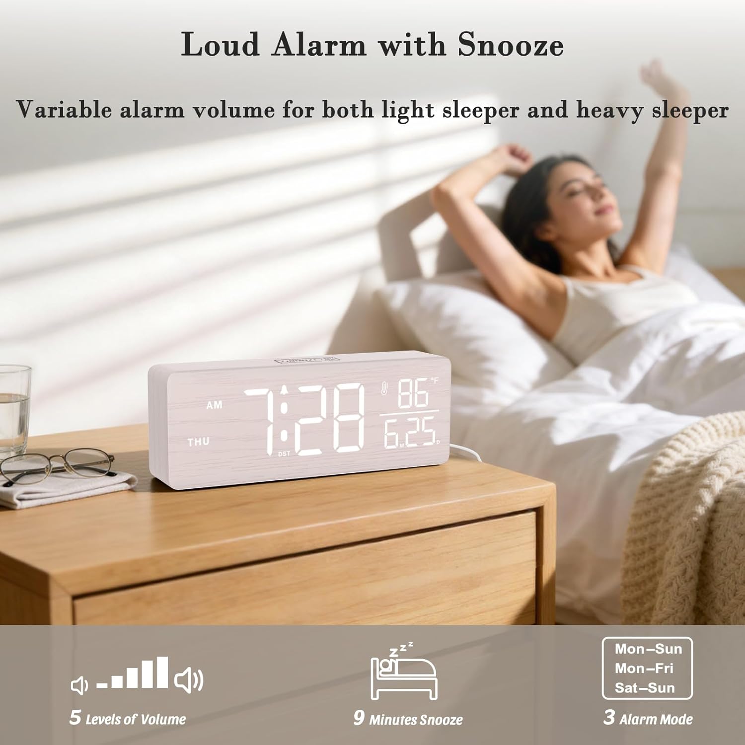 DreamSky AM FM Shortwave Radio + Wooden Digital Clock for Bedroom and Livring Room