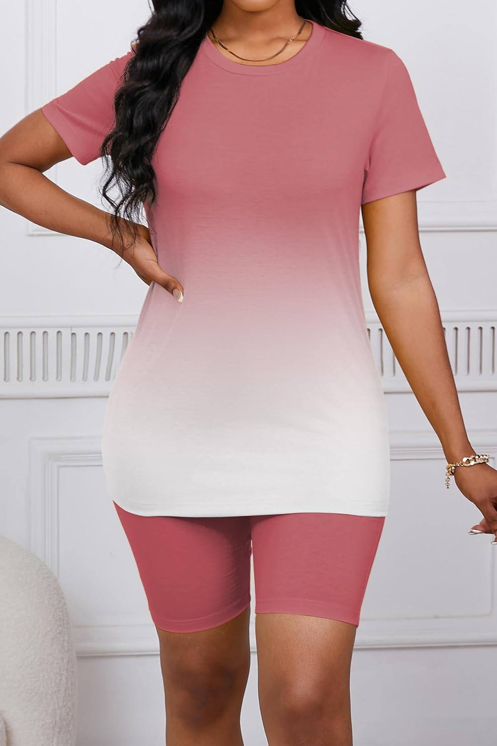 PINSV Women's 2 Piece Outfits Summer Printing Bodycon Short Pants Workout Sets - Image 3